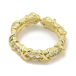 Cross Brass Micro Pave Cubic Zirconia Open Cuff Ring for Women&nbsp;RJEW-E296-12G