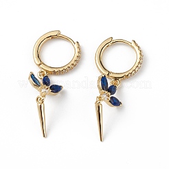 Cubic Zirconia Flower Dangle Hoop Earrings&nbsp;EJEW-L234-091G