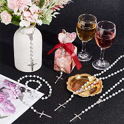Glass Pearl & Resin Rose Rosary Bead Necklace&nbsp;NJEW-PH01478