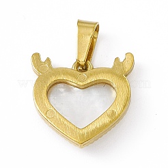 Natural Shell Heart Charms with Antler&nbsp;STAS-P315-16G