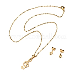 Musical Note 201 Stainless Steel Pendant Necklaces & Stud Earrings Sets for Women&nbsp;SJEW-Q025-03G