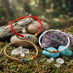 3Pcs Adjustable Chakra Natural & Synthetic Mixed Stone Round Bead Braided Bracelet Sets&nbsp;ZZ4943-4