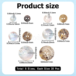 100Pcs 5 Styles Natural Shell Buttons&nbsp;BUTT-CY0001-29