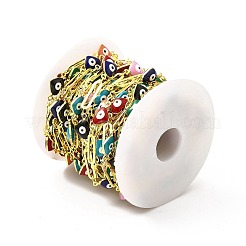Handmade Eco-friendly Brass Enamel Heart with Evil Eye Link Chain&nbsp;CHC-I045-16G