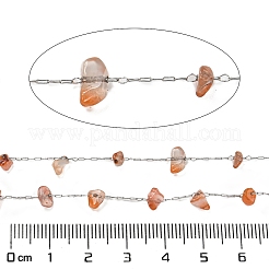 304 Stainless Steel with Dyed Natural Carnelian Chip Link Chains&nbsp;CHS-G038-09P-04