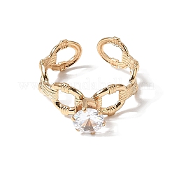 304 Stainless Steel Micro Pave Cubic Zirconia Open Cuff Rings for Women&nbsp;RJEW-K258-15B-G