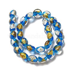Handmade Gold Foil and Silver Foil Lampwork Flat Round Beads&nbsp;FOIL-C001-02F