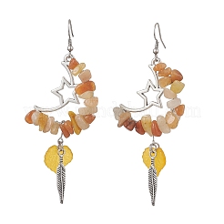Autumn Moon with Star Alloy Natural Red Aventurine Dangle Earrings&nbsp;EJEW-JE06806