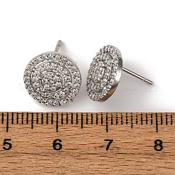 Brass Micro Pave Clear Cubic Zirconia Flat Round Stud Earrings&nbsp;EJEW-H165-05P