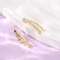 Brass Pave Cubic Zirconia Stud Crawler Earrings&nbsp;KK-CBAA351-14G-01