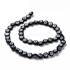 Handmade Evil Eye Lampwork Flat Round Bead Strands&nbsp;LAMP-L058-8mm-20