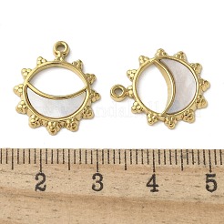 Flower with Lune 304 Stainless Steel Natural Paua Shell/White Shell Pendants Ion Plating(IP)&nbsp;STAS-U037-11G-01