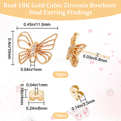 10Pcs Brass Cubic Zirconia Bowknot Stud Earring Findings&nbsp;KK-BBC0008-31