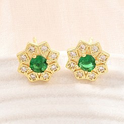 Brass Micro Pave Cubic Zirconia Stud Earrings for Women&nbsp;KK-A305-03G-06