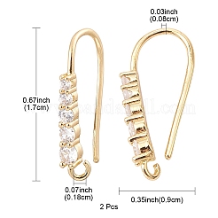 Brass Micro Pave Clear Cubic Zirconia Earring Hooks&nbsp;ZIRC-YW0001-04G