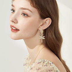 1Pair Elegant Brass Clear Cubic Zirconia Dragonfly Hoop Earrings&nbsp;EJEW-TA0008-62