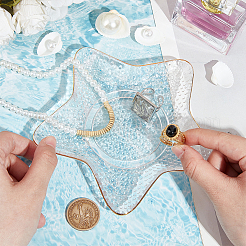 1Pc Ocean Series Transparent Gold Rim Glass Jewelry Plates&nbsp;AJEW-SC0002-79B