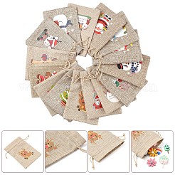 30Pcs 15 Styles Christmas Printed Jute Cloth Storage Pouches&nbsp;ABAG-YW0001-10