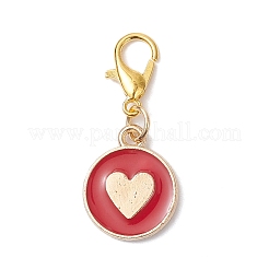 Flat Round with Heart Alloy Enamel Pendant Decorations&nbsp;HJEW-JM04301