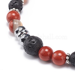 Natural Lava Rock & Mixed Gemstone Stretch Bracelet with Alloy Column Beaded&nbsp;BJEW-JB08731