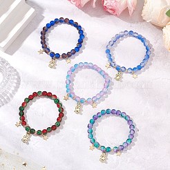 5pcs Crackle Glass Round Beads Stretch Bracelets&nbsp;BJEW-JB11488