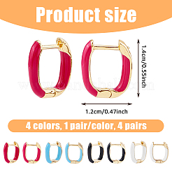 4 Pairs 4 Colors Real 18K Gold Plated Brass Rectangle Hoop Earrings&nbsp;EJEW-FI0003-06