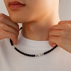 6MM Round Natural Howlite and Frosted Black Stone Beaded Necklaces for Men&nbsp;FQ0489-3