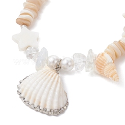 Natural Spiral Shell and Shell Pearl Beads Charm Bracelets for Women&nbsp;BJEW-TA00706