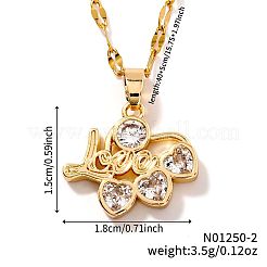 Elegant Brass Pave Clear Cubic Zirconia Love Heart Pendant Necklaces&nbsp;TW1079-2