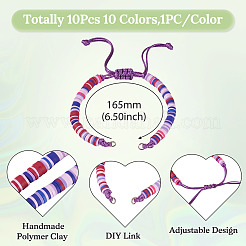 10Pcs 10 Colors Handmade Polymer Clay Adjustable Heishi Bracelet Making&nbsp;AJEW-TAC00053