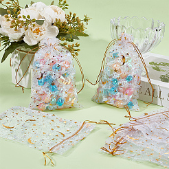 50Pcs Gold Stamping Moon & Star Organza Drawstring Gift Storage Bags&nbsp;OP-BBC0001-03B-01