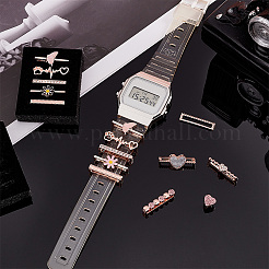 15Pcs 15 Style Heart & Flower & Word & Butterfly Crystal Rhinestone Watch Band Charms Set&nbsp;FIND-PH0007-69