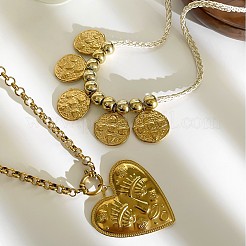 2Pcs 2 Styles 316L Surgical Stainless Steel Coin Heart Pendant Necklaces Set&nbsp;WGF2B0B-03