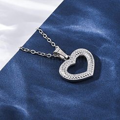 Hollow Heart 304 Stainless Steel Pendant Necklaces&nbsp;NJEW-M096-13P