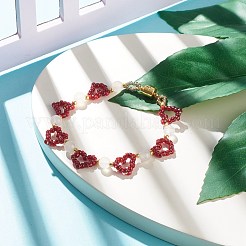 Glass Seed & Natural Agate Beaded Bracelet with Brass Magnetic Clasp&nbsp;BJEW-JB07803-01