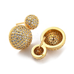 Brass Micro Pave Clear Cubic Zirconia Half Round Dangle Stud Earrings&nbsp;EJEW-Q785-14G