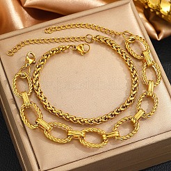 2Pcs 304 Stainless Steel Twisted Oval Link Chain & Wheat Chain Bracelets Set for Men&nbsp;WG27167-01