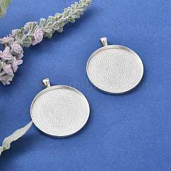 Tibetan Style Flat Round Alloy Big Pendant Cabochon Settings&nbsp;TIBEP-Q049-09AS-RS