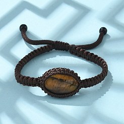 Adjustable Oval Natural Tiger Eye Braided Bead Bracelets&nbsp;BJEW-H626-02-10