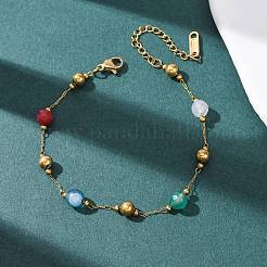 Natural Agate & Dyed Jade Round Beaded Link Bracelets&nbsp;BJEW-G774-02G