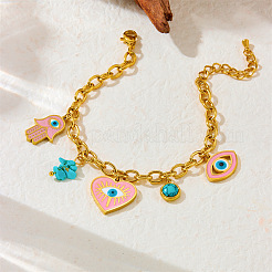 304 Stainless Steel Enamel with Synthetic Turquoise Pendant Necklaces & Hoop Earrings & Charm Bracelets Sets&nbsp;FS-WGFA37A-01