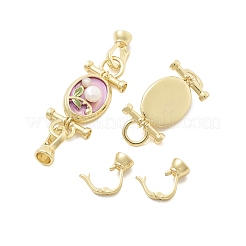 Brass Natural Pearl Fold Over Clasps&nbsp;KK-U059-21G