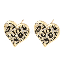 Heart Brass Micro Pave Clear Cubic Zirconia Stud Earrings&nbsp;EJEW-H178-09G-02