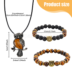 Alloy Owl Pendant Necklace & Beaded Stretch Bracelets&nbsp;SJEW-FI0001-06