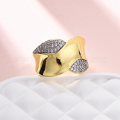 Brass Micro Pave Cubic Zirconia Adjustable Cuff Rings for Women&nbsp;RJEW-U053-08G