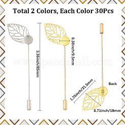 40Pcs 2 Styles Leaf Stainless Steel Round Tray Stick Lapel Pins&nbsp;JEWB-SC0001-75D