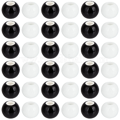 100Pcs 2 Colors Black & White Round Glossy Ceramic Porcelain Beads for Jewelry Making&nbsp;PORC-PA0001-38