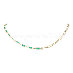 Brass Glass Rectangle Link Chain 304 Stainless Steel Paperclip Chain Necklaces&nbsp;NJEW-JN05537