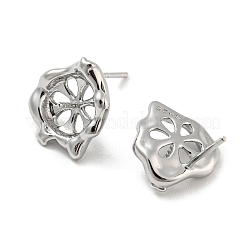 Rhodium Plated Flower 925 Sterling Silver Stud Earring Findings&nbsp;STER-Q192-17P