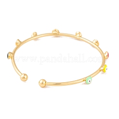 Adjustable Brass Colorful Enamel Evil Eye Open Cuff Bangles for Women&nbsp;BJEW-S147-18G-A